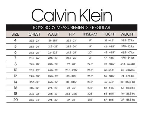 calvin klein shirt size chart.